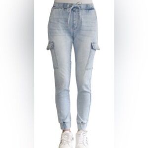 Almost Famous casual stretch trendy pockets denim jogger cargo style jeans M